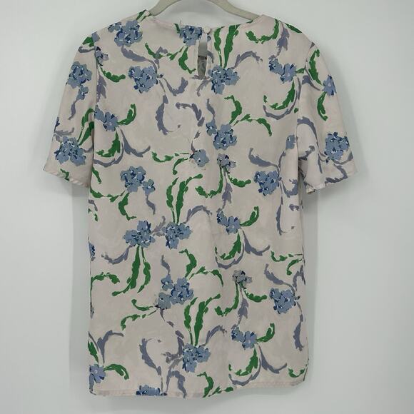 Prabal Gurung Blouse Womens Size 4 Small Brushstroke Floral Top in Ivory Blue - Picture 8 of 12